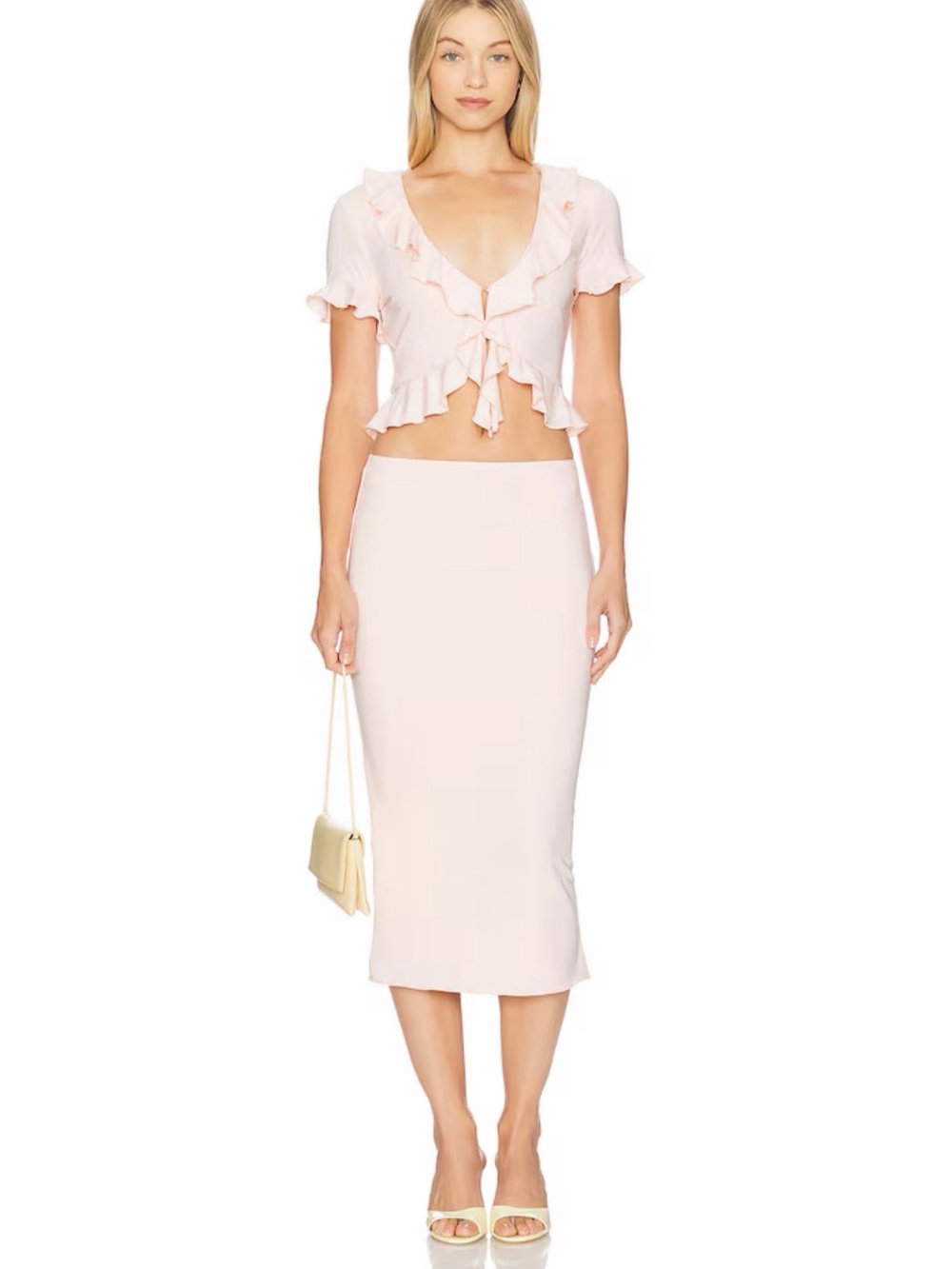 NWT REVOLVE More to Come Baby Pink Midi Pencil Skirt Two Piece Set Size S